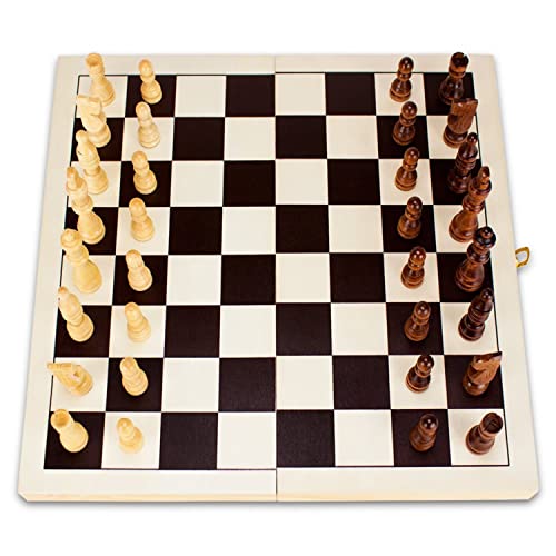 Brybelly Natural Wooden Folding Chess Game with Staunton Wood Carved Pieces, 14-Inch von Brybelly