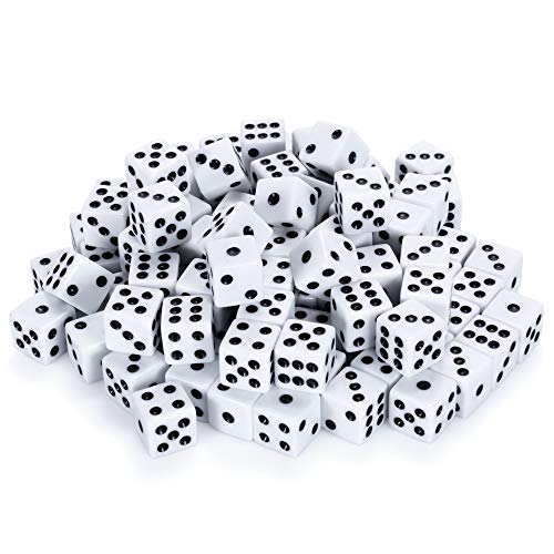 Sechsseitige Würfel, D6-Standard, 16 mm, ideal für Brettspiele, Casinospiele und Tisch-RPGs, Weiß, 100 Stück von Brybelly