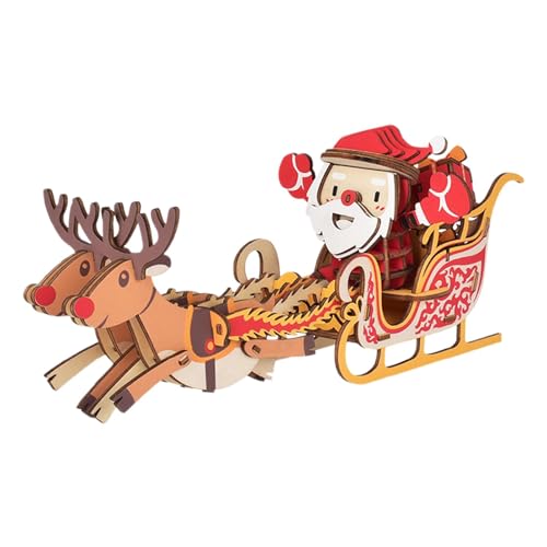 3D Christmas Puzzle, Santa Elk Sleigh Jigsaw, Wooden Puzzle Model Kit, Holiday Puzzle for Kids, Adult Puzzle Kit, 2.68x5.12x4.92 Inches Interactive Family Activity, Unique Holiday, Festive Wood von Bsbkoj