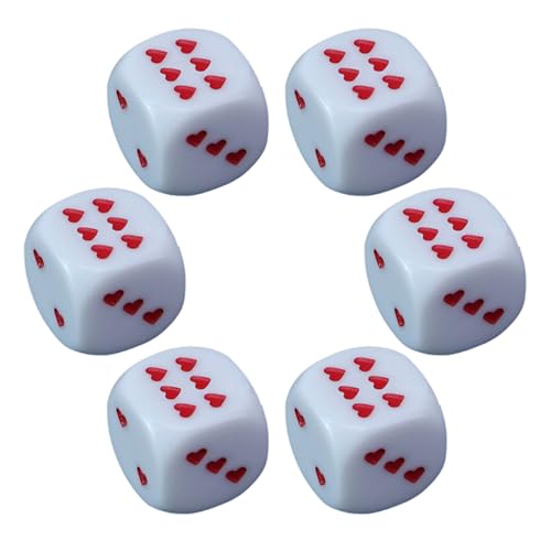 Acrylic Dice Set, Heart-Shaped Dots, 6-Piece Rounded Corner Playing Dice, Portable Game Accessories for Travel, Classroom, Holiday Events and Games Night, 0.98 inches, White, Red Acrylic Dice Set, Heart-Shaped Dots, 6-Piece Rounded Corner Playing Dice, Portable Game Accessories for Travel, Classroom, Holiday Events and Games Night, 0.98 inches, White, Red von Bsbkoj