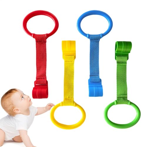 Baby Pull Up Rings, 4X Child Stand Up Dangling Pull Up Rings, Easy to Grip Versatile Educational Toddler Practice Tool for Crib Walking Exercises, Multicolor von Bsbkoj