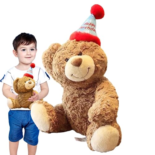 Bear Stuffed Animal, Cartoon Bear Plüsch, Spielzeug, Bear Bedroom Decor, Birthday Plush Bear, Happy Birthday Prop, Gefüllter Bär mit Hat, Cute Animal Plüsch, Plüschtier für und Mädchen von Bsbkoj