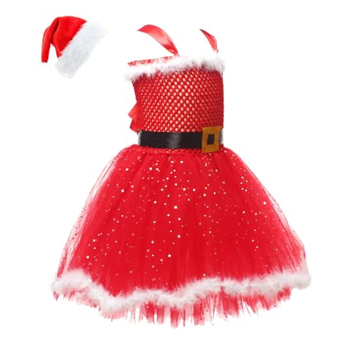 Bsbkoj Christmas Dress for Toddler, Christmas Princess Dress, Holiday Toddler Christmas Santa Costume for Girls 2-12, Holiday Princess Dress Glitters with Hat for Festliche Anlässe von Bsbkoj