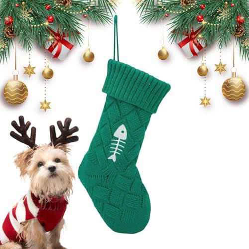 Bsbkoj Christmas Paw Print Stockings | Fishbone Pattern Holiday Decorations – Pet-Themed Christmas Tree Ornaments for Family, Cute Christmas Socks for Pets, Holiday Stocking Decor von Bsbkoj