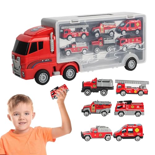 Bsbkoj Fire Truck Toy Set, Fire Engine Vehicles Toy, Fire Car Playsets, Fire Transporter Toy, Children's Fire Truck Toy, Birthday Fire Truck Toy, Christmas Fire Engine Toy, Educational Fire Truck Toy von Bsbkoj