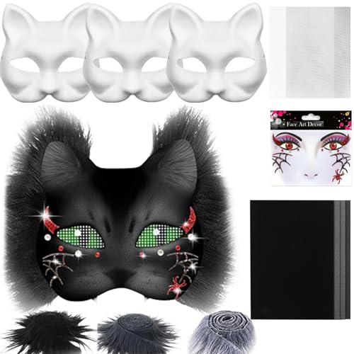 Bsbkoj Katzenmasken-Set | Material-Set für Katzenmaske, Kostümzubehör aus Leinen und Filz für Kostüm Erwachsene Party Kostüm Karneval Masquerade Bsbkoj Katzenmasken-Set | Material-Set für Katzenmaske, Kostümzubehör aus Leinen und Filz für Kostüm Erwachsene Party Kostüm Karneval Masquerade von Bsbkoj
