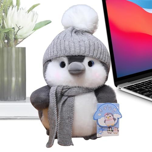 Bsbkoj Penguins Plush Toy, Winter Penguins Plush with Hat & Scarf, Adorable Cozy Soft Portable Cuddly Animal for Holiday & Birthday Gift, 7.87 Inches, Pink Gray von Bsbkoj