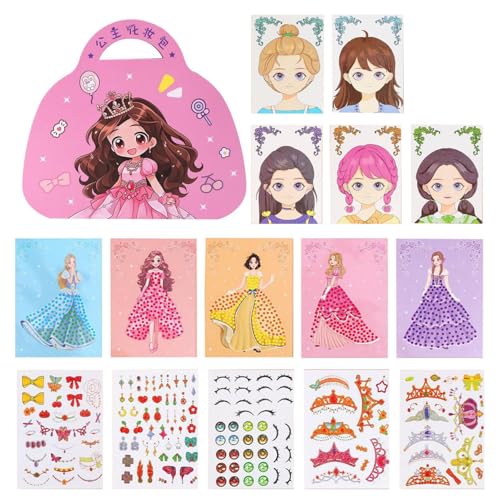 Bsbkoj Princess Dress-Up Sticker Book | Creative Cosmetics Game for Girls | Educational Role-Playing Toys for Imaginative Play | Fun Dress-Up Game for Kids Aged 3 Years and Older von Bsbkoj