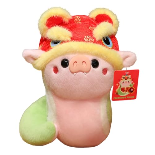 Bsbkoj Snake Stuffed Animal, Standing Plush Mascot Doll, Chinese New Year 2025, Lion Hat, Year of The Snake, Spring Festival Decoration, 9.84x9.84x11.81 Inches, Pink Green von Bsbkoj