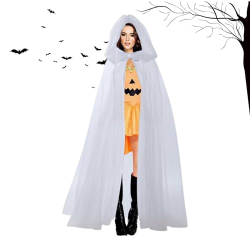 Bsbkoj Witch Hooded Cloak, Tüll Sheer Witch Cape, Long Hooded Cloak for Women, Long Haunted Cape for Women, Tulle Sheer Wizard Cape Costume, Perfect for Bride Cosplay and Halloween Parties von Bsbkoj