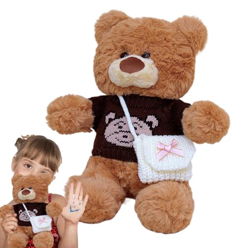 Cute Bear Stuffed Animal with Clothes, 11.8 Inch Soft Plush Collectible Toy, Adorable Tiny Bear Removable Outfit, Gift for Kids & Women, 11.81 Inches, Pp Cotton, Brown, White von Bsbkoj