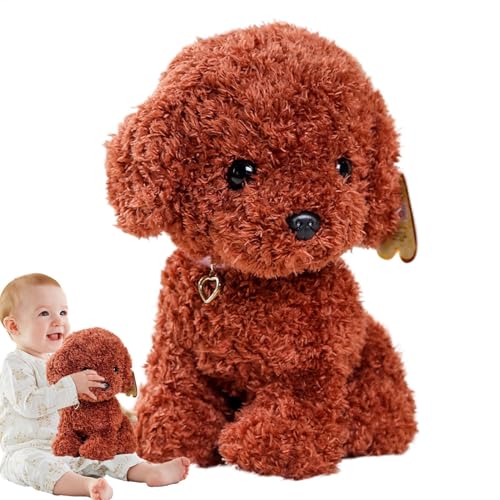 Dog Plush, Curly Hair Stuffed Pet Doll, 25cm Funny Pets Toy, Versatile Huggable Adorable Brown Dog Stuffed Animal for Boys, Girls, 7.09x7.87x9.84 Inches von Bsbkoj