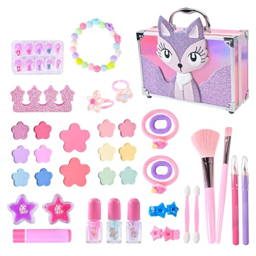 Girls Makeup Kit, Washable Princess Cosmetic Playset, Compact Portable Convenient Pretend Makeup Toy for Kids, Safe & Beauty Set, 6.3x3.39 Inches von Bsbkoj