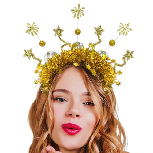 Happy New Year Headband, Glittery New Year Headband with Silver and Golden Star Accents, Firework-Themed Pailletten Headwear, Perfect for Festival and Kostüme, Shiny Hair Accessory for Kids and Adu von Bsbkoj