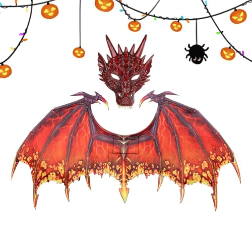 Kinder-Drachenkostüm, Dinosaurier-Kostüm, Drachenkostüm für Erwachsene, Kinderflügel-Cosplay-Requisiten, Drachenflügel und Kit, Halloween-Maskerade für Kinderflügel-Set (95 x 45 cm/37,4 x 17,72), rot von Bsbkoj