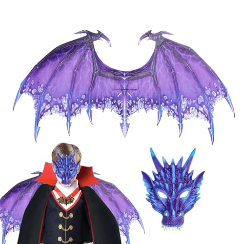 Kinder-Drachenkostüm, Dinosaurier-Kostüm, Drachenkostüm für Erwachsene, Kinderflügel-Cosplay-Requisiten, Drachenflügel und Kit, Halloween-Maskerade für Kinderflügel-Set (95 x 45 cm/37,4 x 17,72), rot von Bsbkoj