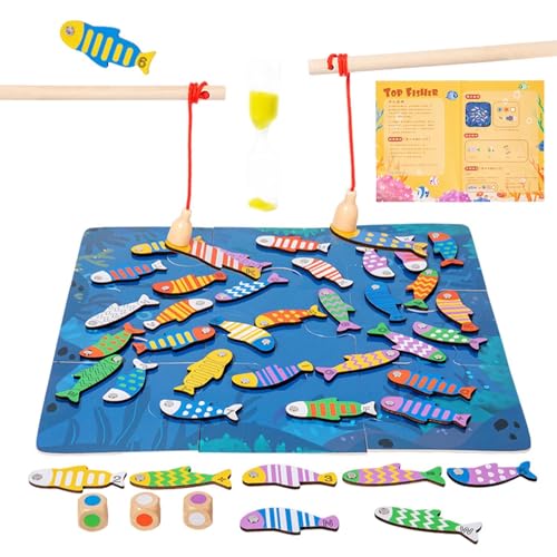 Magnet Fishing Game, Wooden Fishing Toy, Interaktives Eltern-Kind-Spielzeug, feines Motorskill-Spielzeug, Fishing Game Set, Boys Girls Wettkampf, Lernspielzeug, zwei Fishing Rods für Mädchen von Bsbkoj