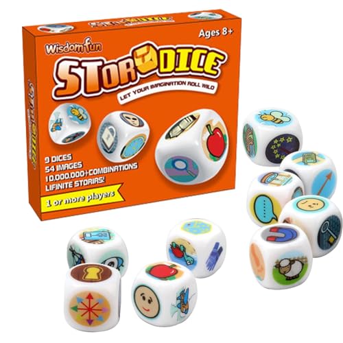 Story Time Dice, 9 x Storytelling Würfel, 4,33 x 3,94 x 0,98 Zoll, fantasievolles interaktives kompaktes tragbares Spiel mit 54 Ikonischen Bildern, lustiges Familienspiel für Kinder und Erwachsene von Bsbkoj