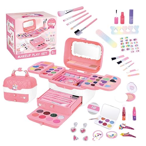 Toddler Makeup Kit, Waschbares Make-up für kleine Mädchen, Kinder Make-up Kit für Mädchen, Toddler Kosmetik-Sets mit Spiegeln, Makeup Toys, Pretend Makeup Kit, Kinder Make-up Set für Kinder von Bsbkoj