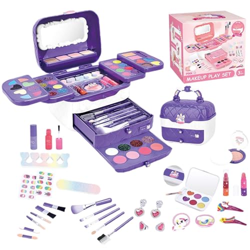 Toddler Makeup Kit, Waschbares Make-up für kleine Mädchen, Kinder Make-up Kit für Mädchen, Toddler Kosmetik-Sets mit Spiegeln, Makeup Toys, Pretend Makeup Kit, Kinder Make-up Set für Kinder von Bsbkoj