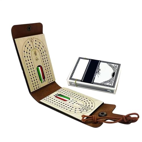 Travel Cribbage Board Game Set, Classic Wooden Cribbage Board, 3.94x2.76x1.18 Inches Faux Leather Case, Playing Cards for Pegs, Strategy Games Compact von Bsbkoj