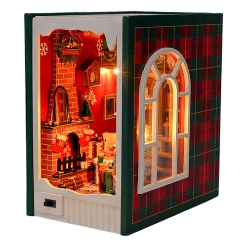 Weihnachtsbuchecke, dekoratives Bücherregal- , 3D-Holzhaus-Set, Miniaturhausmodell, Bastelset für Mädchen, LED-Licht, Miniaturhaus, Urlaubs-Bücherregal-Dekoration, niedliche von Bsbkoj