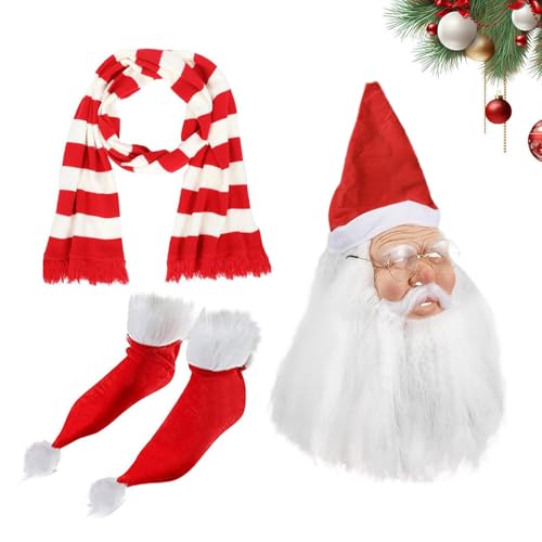 Weihnachtskostüme für Erwachsene, Vollgesichtsmaske für Christmas, Weihnachtskostüm, Red Hat Christmas Maske, Holiday Kostüm, Zubehör, Festive Scarf Socks Maske, für Erwachsene, Weihnachten, Cosplay, von Bsbkoj