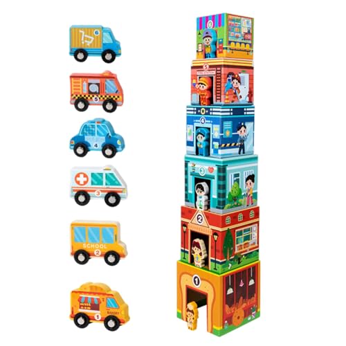 Wooden Town Play Set, Toy Car Garage, Wooden Stacking Blocks, Educational Town Play Set, Car Garage Toy for Kids, Early Education Toys, Family Toy Set, Wooden City Play Set, Kids Toy Garage von Bsbkoj