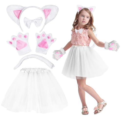 Karneval Kostüme für Kinder, Katzenkostüm Kinder Mädchen, Faschingskostüme Kinder, Kostüme für Mädchen, Verkleidung Kinder Tiere, Schwein Kostüm Kinder, Tierkostüm Schafe Rosa Katze Tutu Rock Set (B) von Bseical