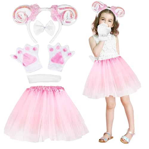 Karneval Kostüme für Kinder, Katzenkostüm Kinder Mädchen, Faschingskostüme Kinder, Kostüme für Mädchen, Verkleidung Kinder Tiere, Schwein Kostüm Kinder, Tierkostüm Schafe Rosa Katze Tutu Rock Set (C) von Bseical