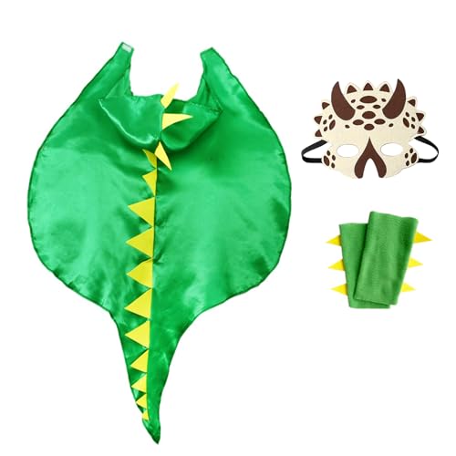 Bseical Dino Kostüm Kinder, Karneval Kostüm Kinder Dino, Faschingskostüme Junge Mädchen Unisex, Dinosaurier Kostüm Kinder Dino Hoodie Tiere Umhang Halloween Tierkostüm Mit Maske, Ärmel 3pc Set (Grün) von Bseical