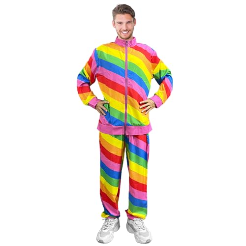 Bseical Faschingskostüme Herren Damen Regenbogen Kostüm Jogginganzug Neon Lustig Karneval Kostüm Herren Hippie Party Partnerkostüme Erwachsene 80er Jahre Outfit Bad Taste Outfit (Herren, M) von Bseical