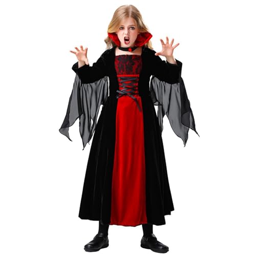 Bseical Halloween Kostüm Kinder Mädchen Vampir Kostüm Halloween Deko Kinderparty Vampir Accessoires mit Halskette Halloween-Kostüm party cosplay (L(10-12 Jahre)) von Bseical