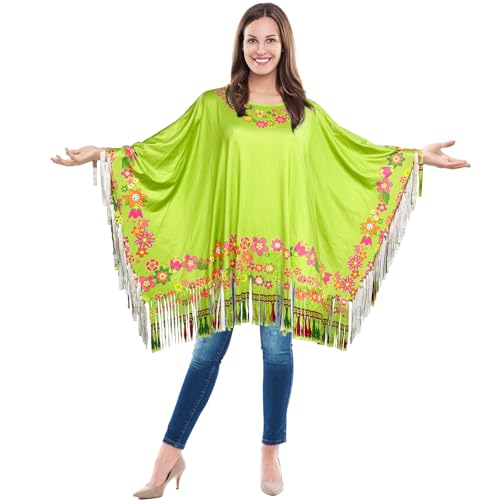 Bseical Hippie Kostüm Poncho Faschingskostüme Damen Karneval Kostüm 60er 70er jahre Outfit Boho Flower Power 60er 70er Mode Disco Outfit Karnevalskostüm Flower Power Kleidung Grosse Grössen von Bseical