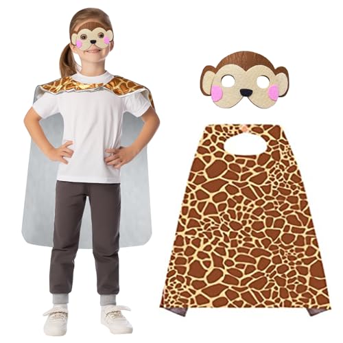 Bseical Karneval Kostüm Kinder 2 Stück Tier Kostüm Kinder Faschingskostüme Kinder mit Maske Umhang Kinderkostüm Cape Kostüme für Karneval Fasching Halloween (Affe, 70 X 70 cm) von Bseical