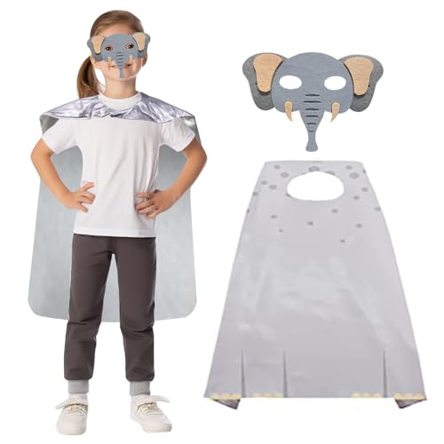 Bseical Karneval Kostüm Kinder 2 Stück Tier Kostüm Kinder Faschingskostüme Kinder mit Maske Umhang Kinderkostüm Cape Kostüme für Karneval Fasching Halloween (Elefant, 70 X 70 cm) von Bseical