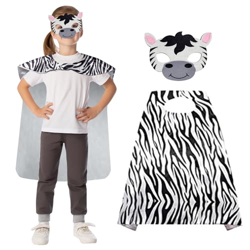 Bseical Karneval Kostüm Kinder 2 Stück Tier Kostüm Kinder Faschingskostüme Kinder mit Maske Umhang Kinderkostüm Cape Kostüme für Karneval Fasching Halloween (Zebra, 70 X 70 cm) von Bseical