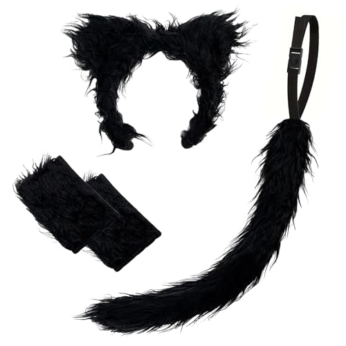 Bseical Wolf Kostüm Kinder, Karneval Kostüm Kinder Tiere, Faschingskostüme, Werwolf Kostüm Mit Wolfsohren Haarreif, Tail, Handschuhe Unisex Kinder Damen Kostüm Fasching Karneval Accessoires (Schwarz) von Bseical