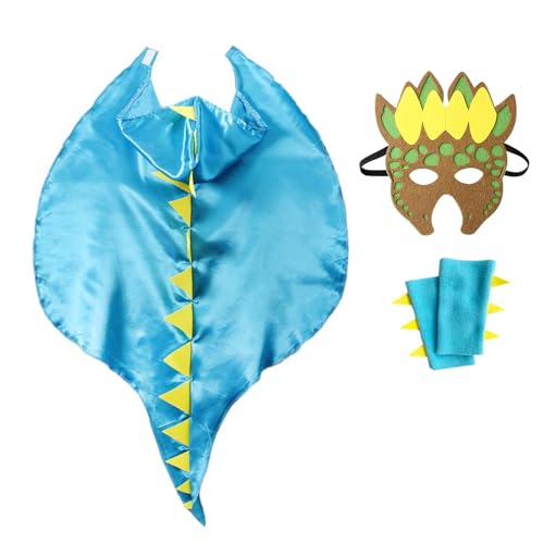 Dino Kostüm Kinder, Karneval Kostüm Kinder Dino, Faschingskostüme Junge Mädchen Unisex, Dinosaurier Kostüm Kinder Dino Hoodie Tiere Umhang Halloween Tierkostüm Mit Maske, Ärmel 3pc Set (hellblau) von Bseical