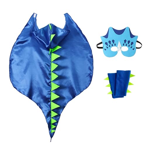 Dino Kostüm Kinder, Karneval Kostüm Kinder Dino, Faschingskostüme Junge Mädchen Unisex, Dinosaurier Kostüm Kinder Dino Hoodie Tiere Umhang Halloween Tierkostüm Mit Maske, Ärmel 3pc Set (Dunkelblau) von Bseical