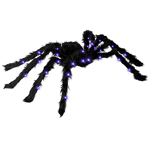 Halloween Deko Spinne 125cm,Leuchtende Plüsch Spinne,Halloween Spinnennetz Outdoor,Realistische Gefälschte Spinne Mit Led Glühenden,Halloween Riesenspinne Deko Garten Gruselig Spinnen Accessories von Bseical