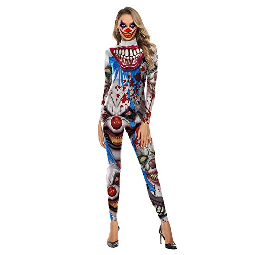 Halloween Kostüm Jumpsuit Damen,Skelett Kleid Halloween Kostüm,Damen Kostüm Gruselige Skull Lady,3D Gedruckter Overall Langarm Skinny Skeleton Unheimlich Gespenstisch Party Cosplay (Stil-A, M) von Bseical