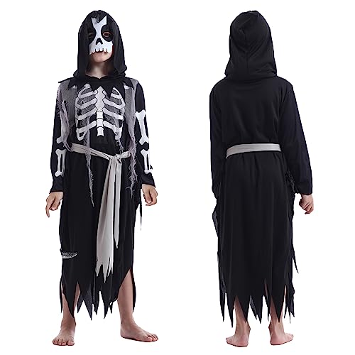 Halloween Kostüm Kinder Skelett, Jungen Unheimlich Fancy Kleid Outfit, Geister Kostüm Mit Maske, Kinderkostüm, Cosplay Knochen Overall Fasching Karneval Skeleton (L) von Bseical