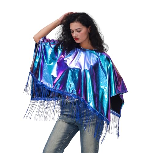 Hippie KostüM Damen Set Fransen äRmellos Karneval Weste Hippie Kleidung Damen 60er 70er Jahre Bekleidung Damen MäDchen Disco Outfit Fransenweste Umhang mit Fransen (D) von Bseical