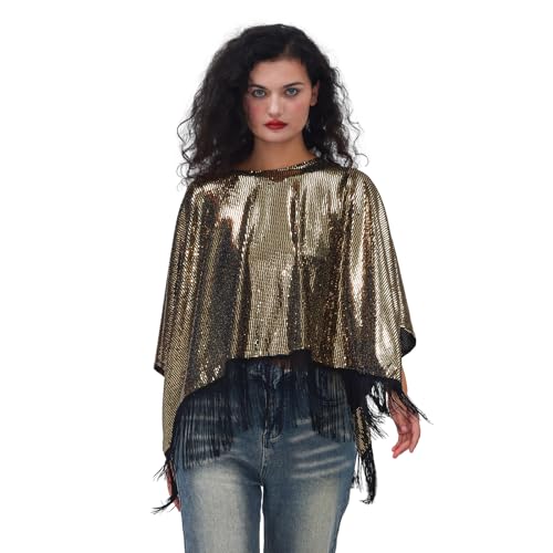 Hippie KostüM Damen Set Fransen äRmellos Karneval Weste Hippie Kleidung Damen 60er 70er Jahre Bekleidung Damen MäDchen Disco Outfit Fransenweste Umhang mit Fransen (E) von Bseical