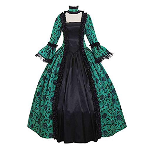 Bsotalines Halloween Kostüm Damen,Damen Mittelalterliche Kleid Blumenmuster Langärmelig Retro Mittelalter Rock Damen Renaissance Mittelalter Kostüme Fasching Karneval Halloween Cosplay Kostüm von Bsotalines