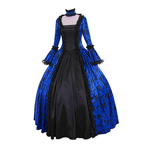 Bsotalines Halloween Kostüm Damen,Damen Mittelalterliche Kleid Blumenmuster Langärmelig Retro Mittelalter Rock Damen Renaissance Mittelalter Kostüme Fasching Karneval Halloween Cosplay Kostüm von Bsotalines