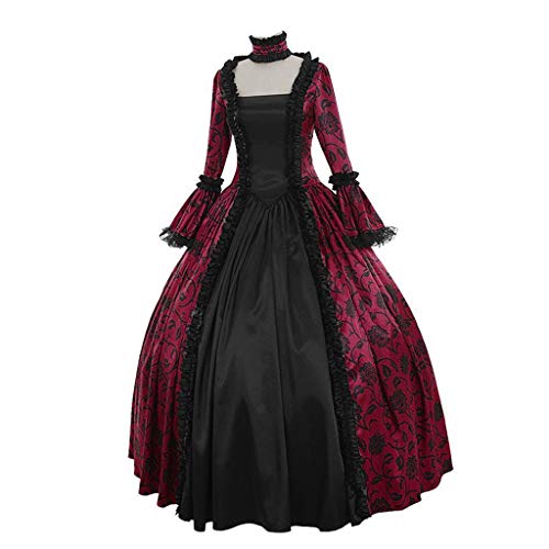 Bsotalines Halloween Kostüm Damen,Damen Mittelalterliche Kleid Blumenmuster Langärmelig Retro Mittelalter Rock Damen Renaissance Mittelalter Kostüme Fasching Karneval Halloween Cosplay Kostüm von Bsotalines