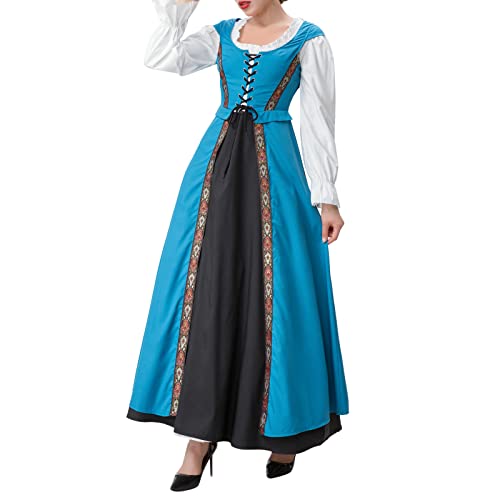 Bsotalines Halloween Kostüm Damen,Damen Mittelalterliche Kleid Geschnürt Blumenmuster Langärmelig Irisches Mittelalter Kostüm Renaissance Kostüm Damen Fasching Karneval Halloween Cosplay Kostüm von Bsotalines