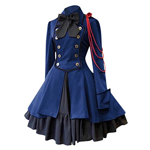 Bsotalines Halloween Kostüm Damen,Damen Mittelalterliche Kleid Rokoko Barock Schleife Mit Knöpfen Gothic Mittelalter Kleid Halloween Kostüm Damen Mottoparty Karneval Party Halloween Cosplay Kostüm von Bsotalines